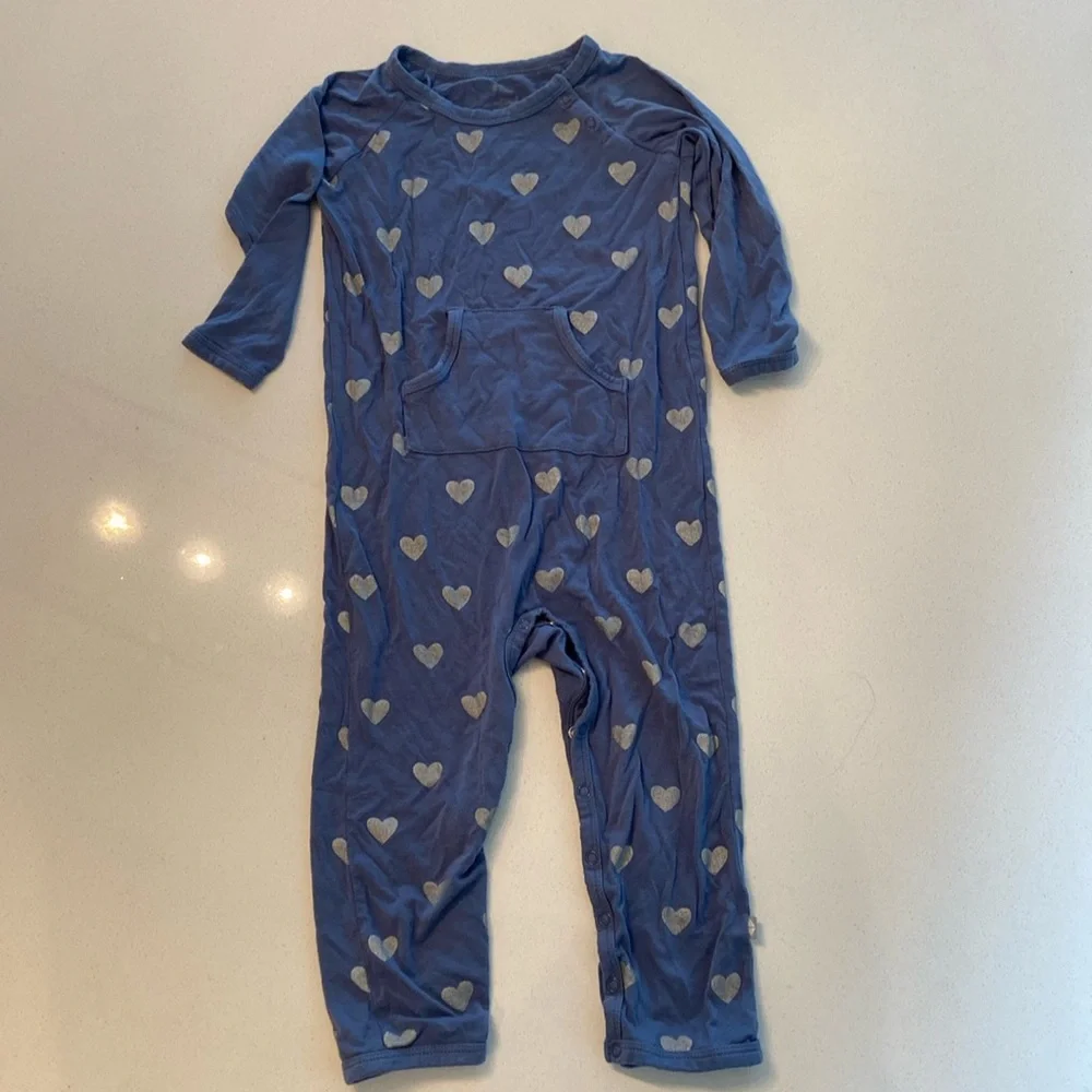 Kyte BABY Blue Heart-Print Long Sleeve Footless Pajamas